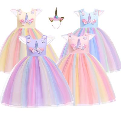 China children Unicorn Party Princess Dress Anti-wrinkle up flower Gilr dresses children girl wedding party dress for sale