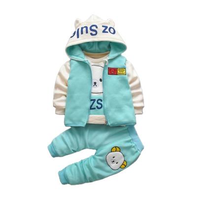 China New fashion winter baby clothes suit cartoon bear plus velvet padded hooded vest three children's zipper wear for sale