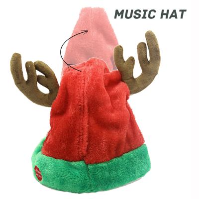 China Plush Dancing Christmas Hat Polyester Musical Singing Hat Funny Decorations Santa Claus Reindeer Antler Christmas Hat for sale