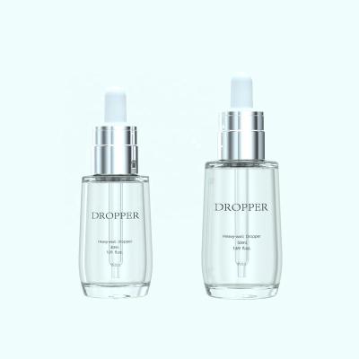 China 30ml 50ml 1oz heavy-wall cosmetic plastic glass like white frosted transparent cosmetic packaging container dropper bottle for sale