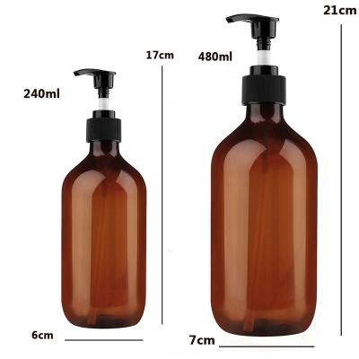 China Personal Care 240/480ml Brown Glass Soap Dispenser Bathroom Delivery Bottle For Shampoo Shower Gel Hair Conditioner Single Press Pump Bottle for sale