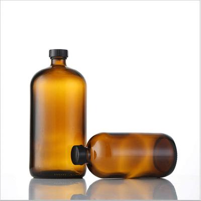 China Personal Care 15/30/60/120ml Boston Round Air Seal Amber Glass Bottles Essential Oil Tight Bottle for sale