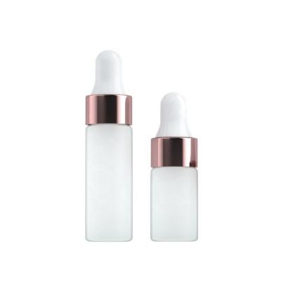 China Empty Rose Gold Series 1ml 2ml 3ml 5ml Frosted Personal Care Perfume Essential Oil Dropper Glass Bottles with Rose Gold Pipettes for sale