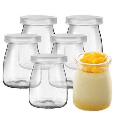 China Transparent Food Pudding Bottle Glass Yogurt Foam Cups With Lids Homemade Yogurt Jelly Milk Cups for sale