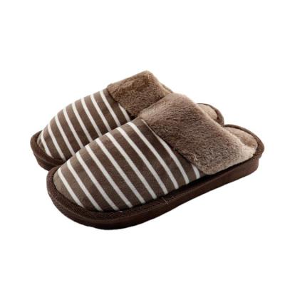 China Cushioning Home Slippers Cheap Mens Stripe Cotton Winter Mule Warm Plush High Heel Indoor Slippers Customize for sale