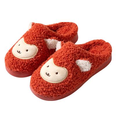 China Winter Thermal Children Cute Cartoon Monkey Printed Plush Short Baby Warm Slippers for sale