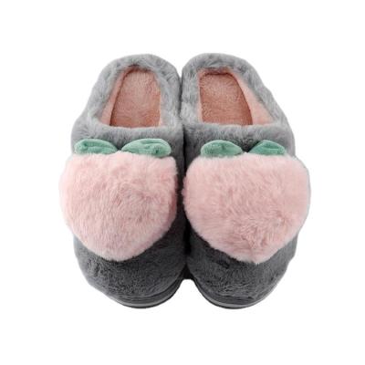 China Damping Non-slip Girls High-Heeled Home Slippers Winter Cotton Fur Slippers Women's Plush Slippers for sale