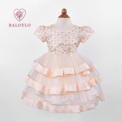 China Wholesale-Custom Solid Color Casual Newborn Baby Kids Princess Lace Dress Girls Wedding Party Dress Tulle Dress for sale