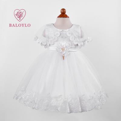 China Amazon Casual Hot Sale Naming Ceremony Baptism White Elegant Children Wedding Baby Tulle Dress For Kids Baby Dresses Shawl Skirt for sale