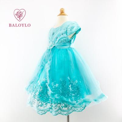 China Anti-wrinkle Infant Girls Wedding Party Birthday Cotton Kids Nightgowns Blue Flower For Young Girls for sale