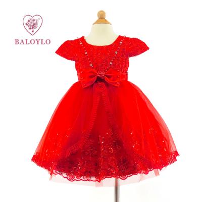 China Anti-wrinkle Girls Birthday Bow Dresses Wedding Little Girls Party Lace Dress for sale