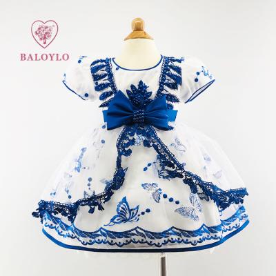 China Anti-wrinkle Children's Flower Puffy Bow Baptism Birthday Party Vintage Princess 2-5 Years Baby Dresses for sale