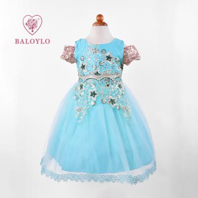 China Anti-wrinkle Children's Dresses New Arrival Princess Dress Summer Blue Wedding Tulle Babies Dress Dress for sale