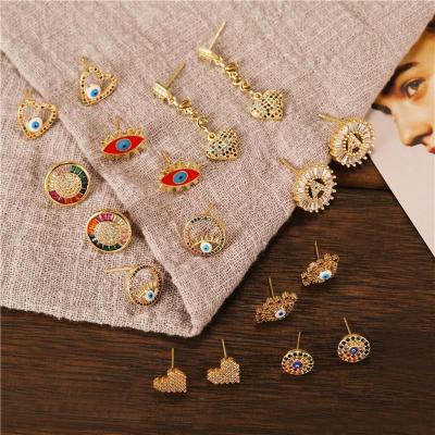 China Trendy new fashion ethnic earrings retro color eye combination stud earrings for women accessories wholesales for sale