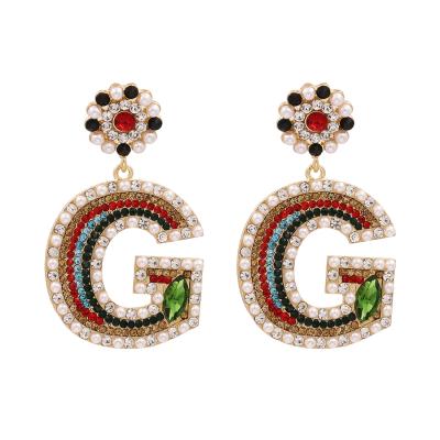 China TRENDY G Letter Earrings Alphabet Rhinestone Color Mulit Color Crystal Stud Earrings For Women Jewelry for sale