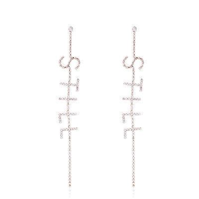 China White Rhinestone Long Diamond Letter Earrings Women Tassel Chandelier Stud Earrings Jewelry CLASSIC Style for sale