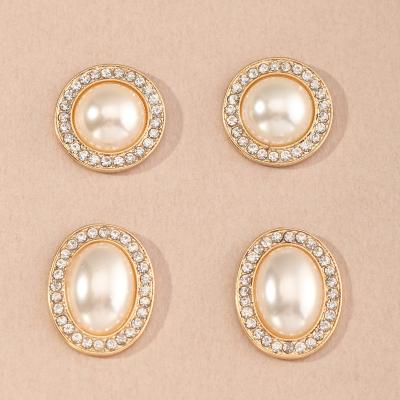 China FASHIONABLE Zircon Wild Earrings Fashion Oval Oval Alloy Round Big Pearl Earrings for sale