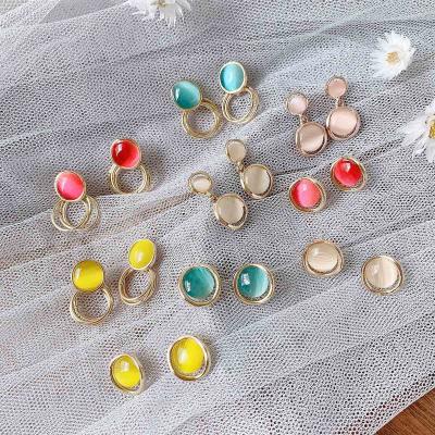 China Trendy fashion candy color round earrings stiletto earrings Korean simple wild sweet silvery jewelry wholesale for sale