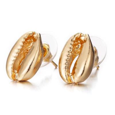 China Cheap Fashion Alloy Metal Gold Plated Low MOQ Gold Plated Shell Conch Summer Stud Earrings For Women for sale