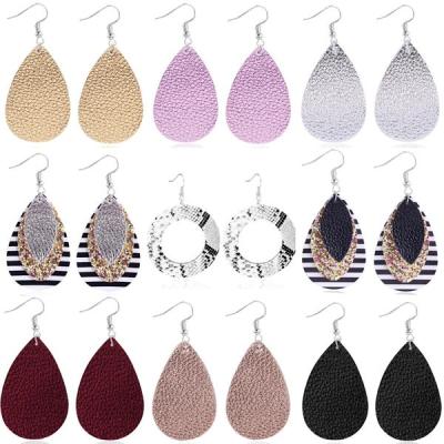 China Vintage Fashion Statement PU Print Leather Earrings Teardrop Water Drop Faux Leather Earrings For Women 2020 for sale