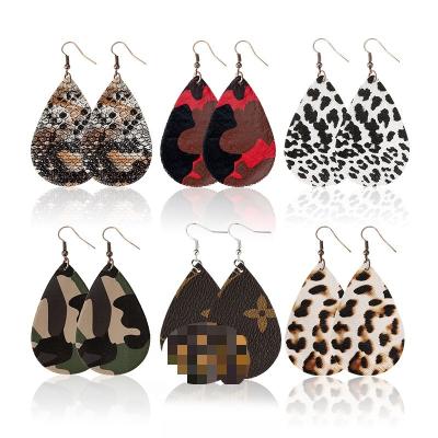 China Fashionable Leather Floral Plaid New Style Drop Shaped Leather Earrings for sale