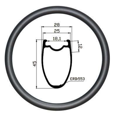 China Road Bikes Tubeless High Performance 45mm Carbon Rims And Anvil 45mm Depth 25mm Width Best Carbon Rims for sale