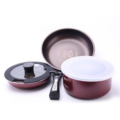 China Sustainable Fashion Cookware Handle Aluminum Cookware Cool Pots Nonstick Sets for sale