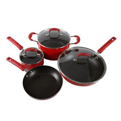 China Sustainable Kitchen Stick Aluminum Cookware Non Sets Cookware With Enamel Coating for sale