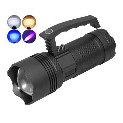 China Zoomable Led Light Waterproof Sensor Light High Power White Yellow UV Hunting Blue Led Flashlight For Night Fishing for sale