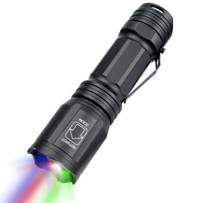 China Outdoor Tactical Hunting Camping Led White Blue Red Fishing High Power Focus Flashlight Adjustable Zoom Green Waterproof Aluminum Increasing Torch for sale