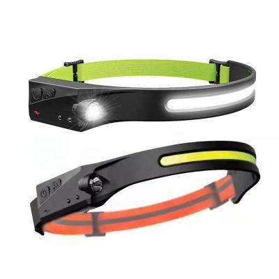 China USB Charging Cob Head Lamp Led Head Lamp Wide Beam Hard Hat Torch Work Reflective Reflective Headband Camping Rechargeable Headlamp for sale