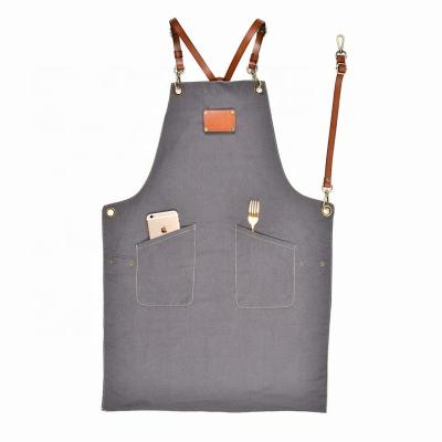 China Drink / Food Cotton Denim Canvas Kitchen BBQ Leather Strap High Quality Apron for sale