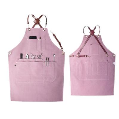 China Fashion Canvas Apron Barber Shop Real Estate Salesperson Pure Leather Apron Customized Logo Apron Leather Cleaning Shoulder Strap for sale