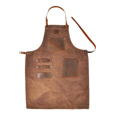 China New Wholesale Tool BBQ Brown Handmade Tidying/Storage Canvas Cooking Chefs Cooks Shop Woodworking Apron Leather Shoulder Strap for sale