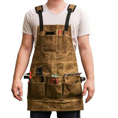 China Durable Adjustable Tidy / Storage Garden Workshop Tool Apron With Multi Pockets For Men And Women Welding Apron Customized Logo Canvas Apron for sale