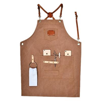 China SANITARY Canvas Apron Bartender Shoulder Strap Leather Waiter Can Hang Towel Tool Pocket Anti-fouling Combinations Custom Logo for sale