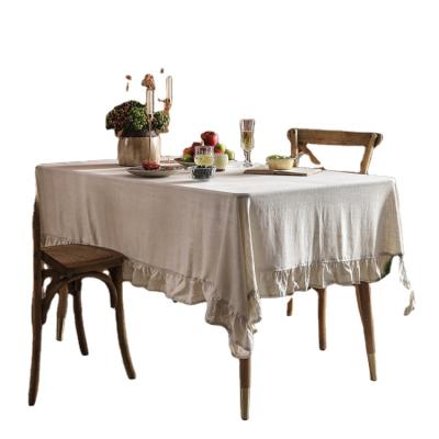 China Europe Ruffles Beautiful Sheer Washed Linen Tablecloth Plain Solid Colors Hand Made Table Cover for sale