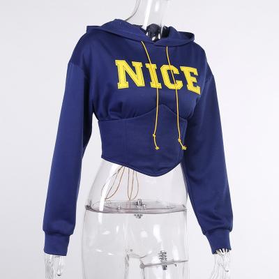 China Nice Custom Anti Shrink Cotton Blend Long Cut Hooded Super Fashion Sexy Sports Embroidery Women Crop Top Hoodie With Corset for sale