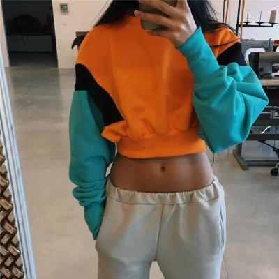 China Hot OEM 2020 Ladies Crop Anti Shrink Autumn Cotton Girls Pullover Mujer Tops Candy Color Blocking Hoodies Sweatshirts Women for sale