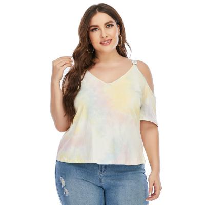 China Custom V Neck Cotton Summer QUICK DRY Tie Dye Splatter Ink Plus Size Women's T-Shirt for sale