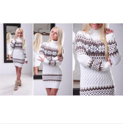 China Wholesale Ladies Anti-Shrink Woman High Neck Knitted Cashmere Christmas Character Girls Long Sweater Dresses for sale