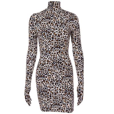 China Breathable 2021 New design sexy long sleeve leopard tight fitting long tube women dress for sale