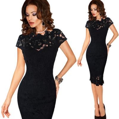 China 2021 Summer Elegant Women's Anti-Wrinkle Embroidery Lace Tight Pencil Cut Out Bodycon Dresses for sale