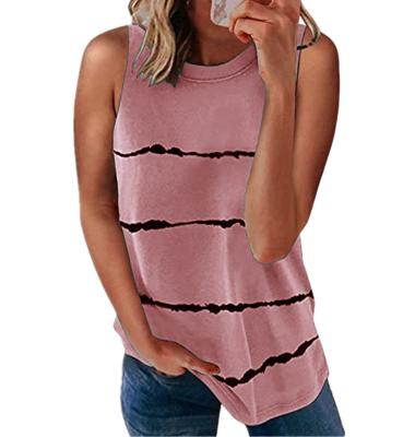 China 2021 New Summer Round Neck Spring Breathable Rainbow Vest Striped T-shirt Blouse for sale