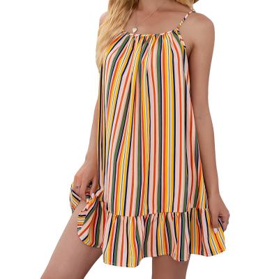 China 2021 breathable breathable springs and new summer dress color stripe print suspender dress in stock for sale