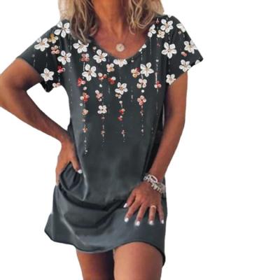 China 2021 new fashion anti-static round neck sleeve anti-static printing loose casual plus size short dress for sale