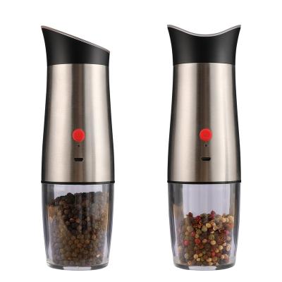 China New Design Hotel USB Rechargeable Gravity Stainless Steel Electric Salt and Pepper Grinder Set with White Light for sale