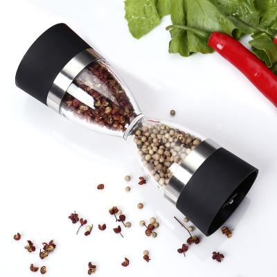 China Sustainable Manual 2 in 1 Hourglass Shape Salt Pepper Mill Spice Grinder Double Head Pepper Shaker for Kitchen Cooking for sale