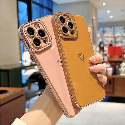 China Shockproof TPU Plated Love Heart Phone Case For iPhone 13 pro 12 11 max X XR XS 7 8 plus 2022 Se lens protector shockproof cover for sale