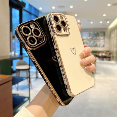 China 2022 Soft Plated TPU Love Heart Lens Cover Shockproof Shockproof Protective Phone Case For iPhone 13 pro 12 11 max X XR XS for sale